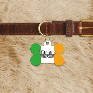 Personalised Ireland Flag Irish ID Tags Custom Metal Dog Name Tag Bone Shap... - Picture 1 of 1