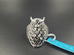 PUNKYB ADJUSTABLE SIZE, OWL RING SILVER COLOUR - Picture 1 of 11