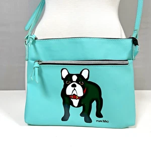 Borsa a tracolla Marc Tetro Bulldog francese doppia zip bianco e nero Frenchie Aqua - Foto 1 di 8