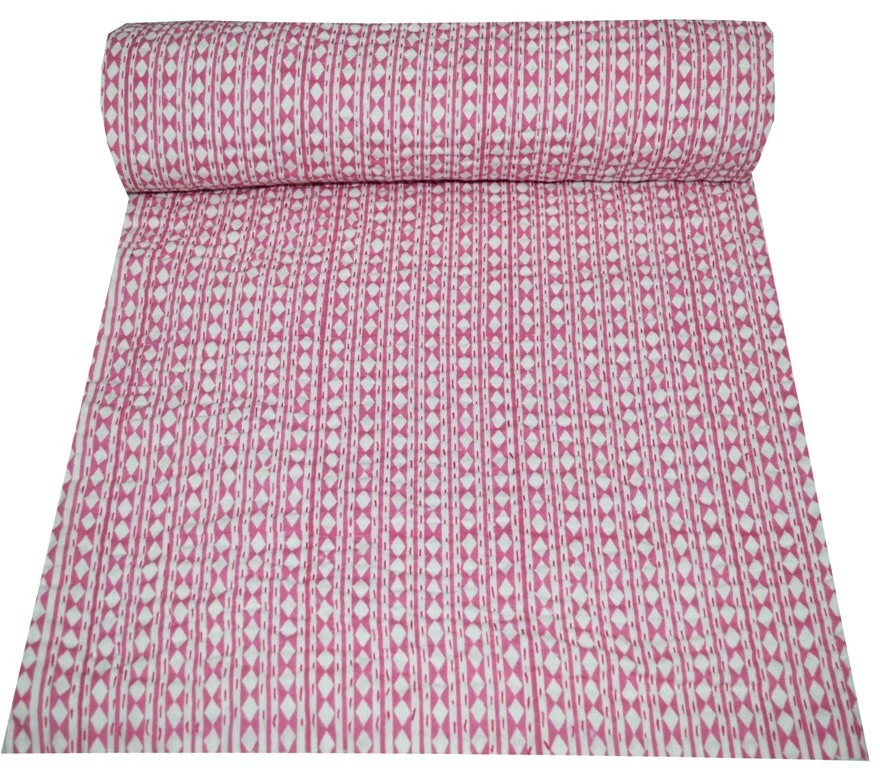 Indian Kantha Quilt Bedspread Polka Print Bedding Gudari Throw Handmade Blanket - Image 1 of 4