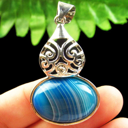 Cuentas Colgante Cucurbitá Plata Tibetana Ágata Ónix Azul 43x28x4mm FSH07090 Foto 1 de 3