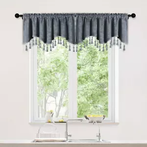 Double-Sided Chenille Window Curtains Tier for Kitchen Grey Scalloped Valance fo - Picture 1 of 9