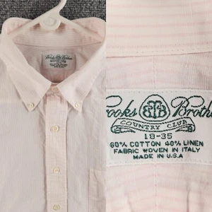 VTG Brooks Brothers Country Club Linen Cotton 18 35 USA ITALY Pink Striped Woven - Picture 1 of 20