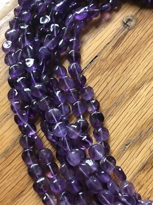 Old Stock 14in Strand Dark Purple AMETHYST 7m Flat Round Beads NATURAL Gems - Image 1 of 4
