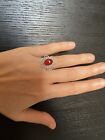 Yemeni Womens Silver  Flower Shape Ring With Red Agate Stone Small Size