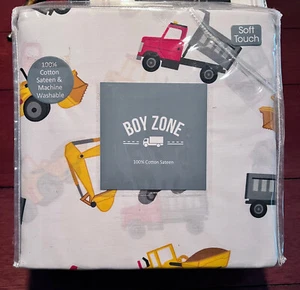 Boy Zone COTTON Construction Trucks Twin Sheet Size Set - Tractor Bulldozer - Picture 1 of 3