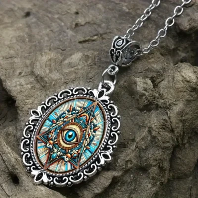 Joyería Gótica Albañil Collar Colgante Ovalado Mal de Ojo del Diablo Plateado Vintage B Foto 1 de 4