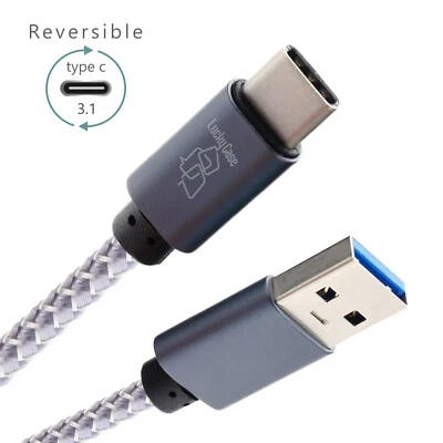 USB Typ C Nylon-Kabel Highspeed Ladekabel Datenkabel, 2m weiss/silber (1er Pack) - Bild 1 von 4