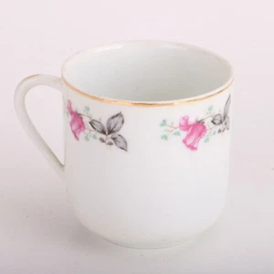 Tazza piccola decorativa fiori rosa bordo oro - Foto 1 di 6