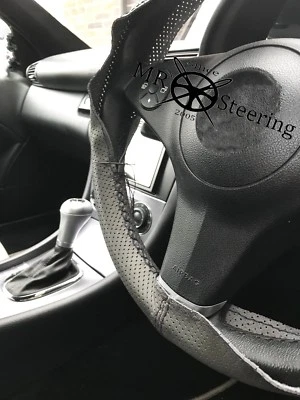FOR VW POLO MK4 GREY PERFORATED LEATHER STEERING WHEEL COVER 02+ BLACK DOUBLE ST - image 1 of 4