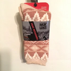 MUK LUKS Heat Retainers Womens Sock Thermal 3.0 TOG Rating Pink White New NWT  - Picture 1 of 6