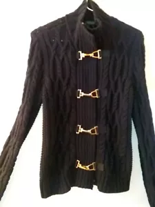 Para mujer Lauren Ralph Lauren suéter negro cárdigan hebillas doradas cremallera med nuevo sin etiquetas - Imagen 1 de 11