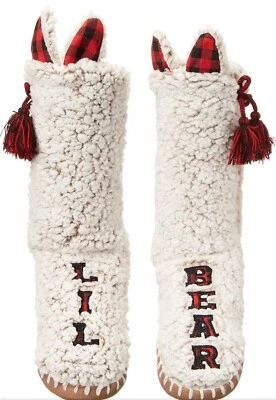 MUK LUKS 男女通用 儿童 Lil Bear 夏尔巴拖鞋袜 大号 1-3 全新带盒 — 第 1/4 张图片