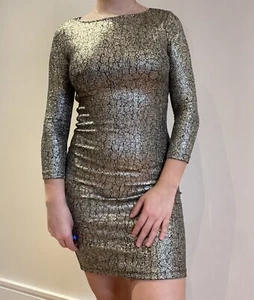 Women’s Topshop Gold Metallic Bodycon Long Sleeve Slinky Dress Size 10 - Picture 1 of 7