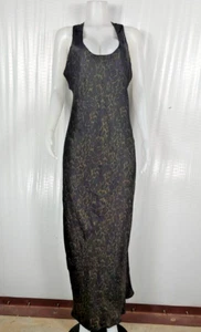 Maxi Vestido Banana Republic Talla 16 Verde Negro Corte Sesgado Leopardo Estampado Tortuga - Imagen 1 de 10