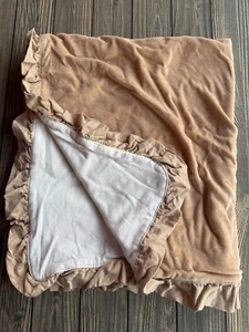 Organic Cotton Ruffled Baby Blanket Beige & White Double-Layered Soft Jersey - Picture 1 of 6