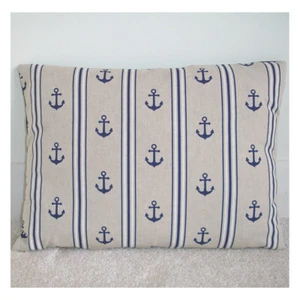Anchor Cushion Cover 12x16 Navy Blue Stripes Zip Nautical Maritime - Picture 1 of 5