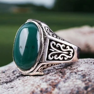 Jade Gemstone With 925 Sterling Silver Ring For Men's #AL679 - Picture 1 of 8