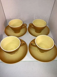 ๐ Harkerware EVERGLADES Pottery Coffee cups and saucers Four (4) Pcs. Set. USA - Picture 1 of 12