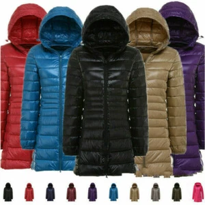 Women's Jacket 90% Duck Down Jacket Coat Ultralight Overcoat Long Hooded Puffer - Picture 1 of 31