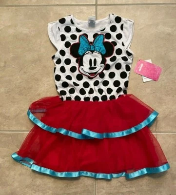 Minnie Mouse Disney Short Sleeve White & Black Polka Dot Tutu Dress Girls 5 NEW - Image 1 of 4