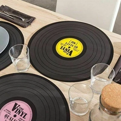 SET OF 4 VINYL RECORD RETRO DESIGN PLACEMATS /TABLE PLACE MAT -39CM DIAMETER - Image 1 of 4