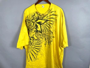 VTG Y2K Wings & Star Print T-Shirt Adult 5XL Yellow Alstyle Tag Tribal MMA - Picture 1 of 9