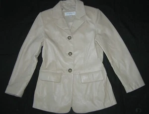 LIZ CLAIBORNE PETITE LEATHER BLAZER JACKET COAT LINED CREAM BEIGE SP - Picture 1 of 2