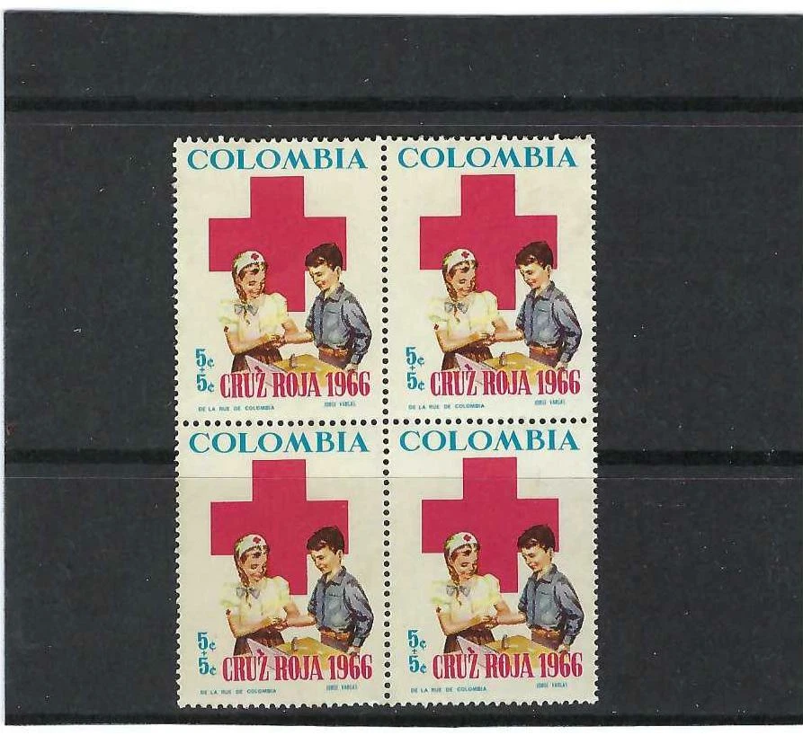 ''GIRL GIVING FIRST AID''.   RED CROSS SEMI POSTAL. BKLT OF 4  COLOMBIA 1966 - Image 1 of 1