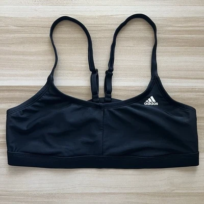 Adidas Sports Bra Black Medium Stretch Racerback Wireless Logo Adjustable - Image 1 of 4