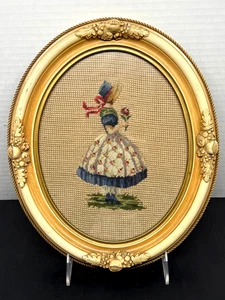 Único 12" x 10" Madera Marco Ovalado Vintage Punta de Aguja Azul Victoriano Niña - Imagen 1 de 7