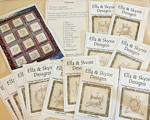12 IRON ON PATTERNS, VINTAGE MINIATURE SEWING MACHINES, ELLA & SKYSIE DESIGNS - Picture 1 of 10