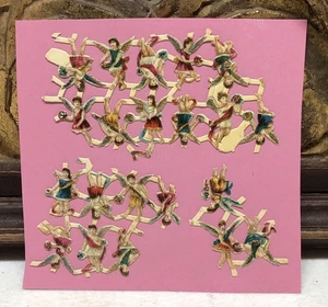 Victorian Die-Cut Scrap Winged Angels Glued On Paper -L1 - Bild 1 von 6