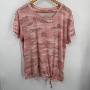 Lucky Brand Shirt Womens XL Pink Camo Tie Front Short Sleeve Boho Casual Soft - Picture 1 of 7