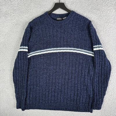 Винтажный мужской свитер Y2K размер большой темно-синий полоски набор 2000-х George Mall ретро - Изображение 1 из 4