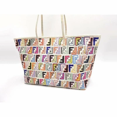 Fendi Zucca Pattern Tote Bag Roll Bag PVC Canvas Leather White Multicolor 8BH185 - Image 1 of 4