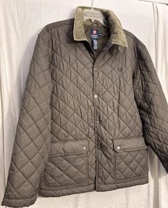 Chaps Quilted Jacket Mens 2XL Olive Snap Front Corduroy Collar Elbow Patches - Picture 1 of 12