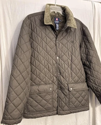 Chaps Quilted Jacket Mens 2XL Olive Snap Front Corduroy Collar Elbow Patches - Image 1 of 4