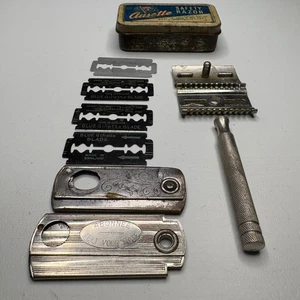 Vintage Ausette Rasierhobel Set mit Gillette Klingen & Blechdose - Made in Englan - Bild 1 von 10