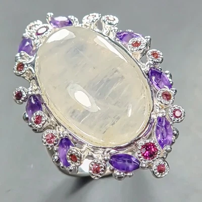 Кольцо с драгоценным камнем 24 карата натуральный лунный камень серебро 925 пробы размер 7,5/R446706 - Изображение 1 из 4