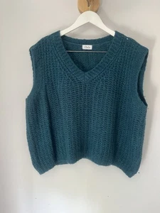 Suéter Chaleco Luella Grueso Tejido Cuello en V Verde azulado Grande Mezcla de Lana Mohair - Imagen 1 de 7