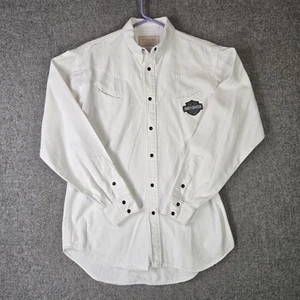 Schaefer Outfitter Shirt Womens Medium White Pearl Snap Western Harley Davidson - Picture 1 of 17