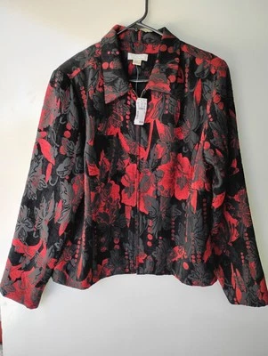 CHRISTOPHER BANKS Black Red Floral Woman's Zip Jacket XL NEW - Image 1 of 4
