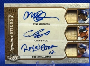 2022 Leaf Lumber Ryne Sandberg Craig Biggio Roberto Alomar Sticks Bat Auto #4/20 - Picture 1 of 2