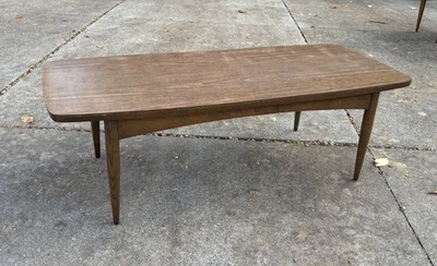Vintage Mid Century Modern Quartersawn Oak & Formica Top Surfboard Coffee Table - Image 1 of 4