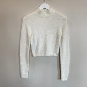 Hollister Cropped Mock Neck Pullover weiß flauschig Gr. Small Winter Schnee Urlaub - Bild 1 von 6