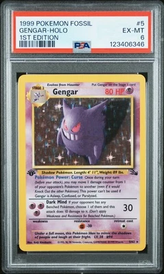 PSA 6 GENGAR 5 HOLO FOSSIL 1ST EDITION POKEMON 1999 - Image 1 of 2