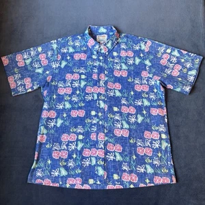 Vtg Kahala Reverse Print Men’s XL Hawaiian Shirt Blue Aquatic Floral AOP - Picture 1 of 9