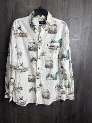 Camisa para hombre Chaps Performance franela con estampado de vida silvestre abotonada manga larga 2XL Foto 1 de 4