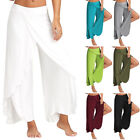 - Womens Plain Palazzo Harem Pants Culottes Yoga Fitness Slit Wide Leg Trousers↑
